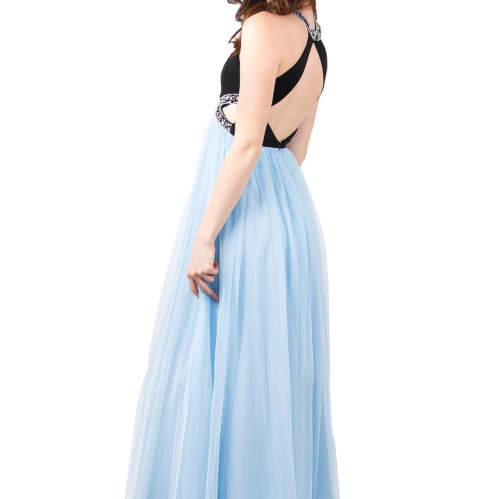 Light Blue A Line Skirt Backless Halter Top Dress